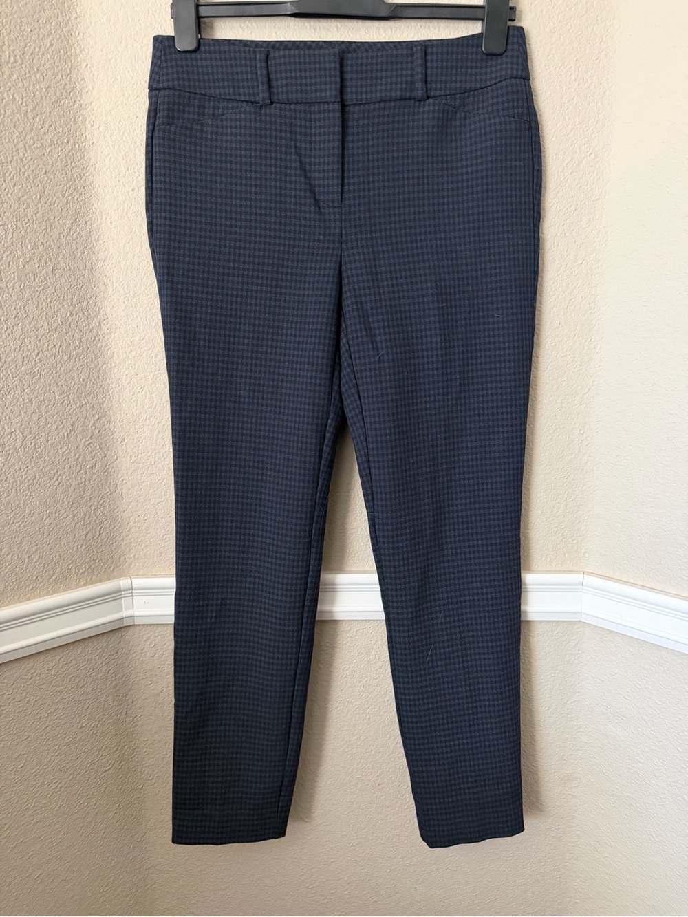 Tailored Straight Leg Pants in Navy Micro-Check